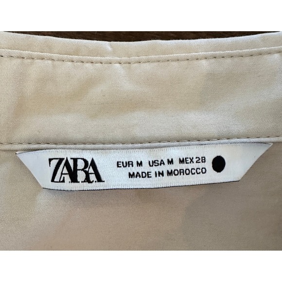 ZARA Beige Wrap Tie Long Sleeve Shirt Womens M Button Up Casual Office - Picture 4 of 7